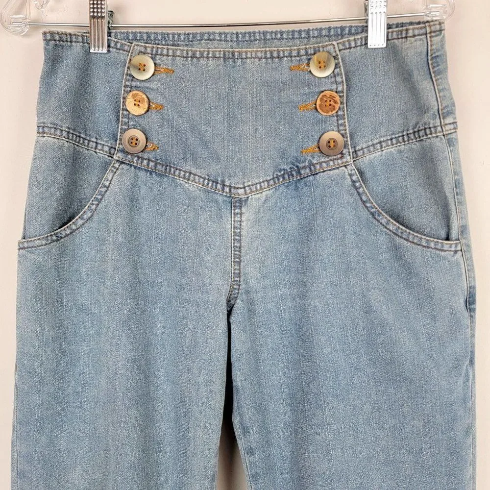Vintage Women's Falx Light Wash Blue Buttons High Rise Straight Leg Jeans 29x28
